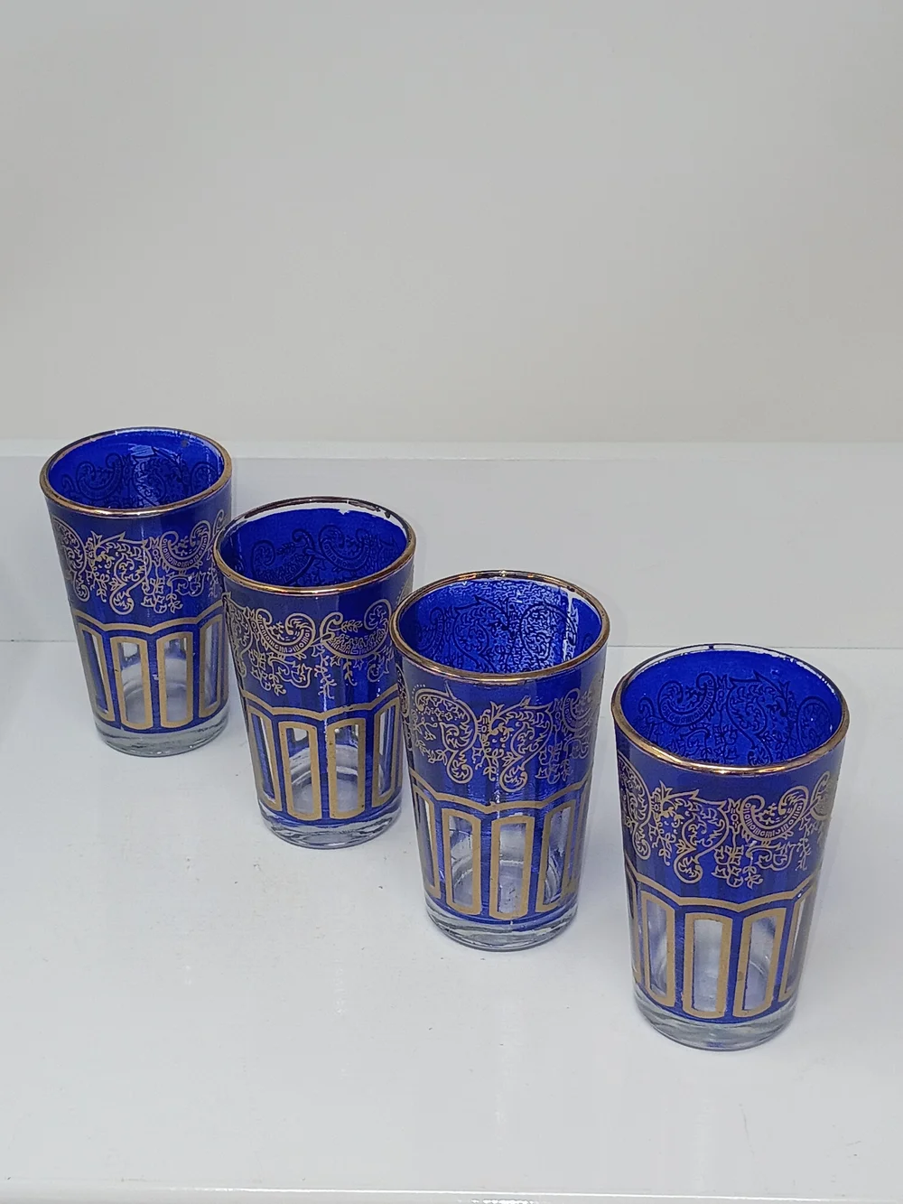 Set of 4 Cobalt Blue Gold-Trimmed Decorative Glasses
